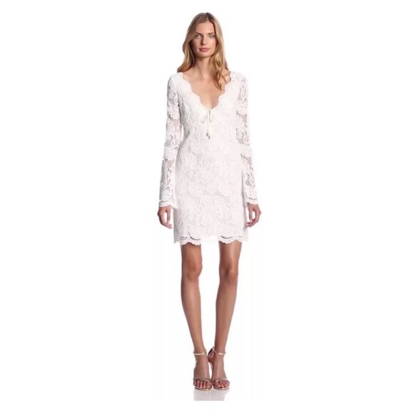 JUICY COUTURE White Lace Long Sleeve Sheath Dress Bell Sleeve V-neck Women 4